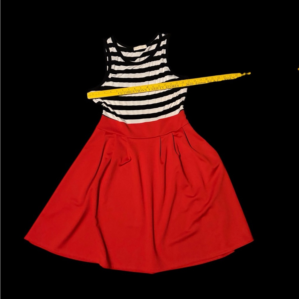 Striped Black and White Top with Red Skirt Dress - Picture 4 of 13